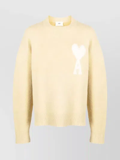 Ami Alexandre Mattiussi Heart Friend Wool Blend Sweater In Vanilla Cream/ivory