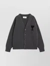 Ami Alexandre Mattiussi Ami Paris Ami De Coeur Heather Grey Wool Cardigan Men In Animal Print