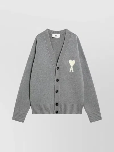 Ami Alexandre Mattiussi Ami Paris Light Gray Wool Cardigan Ami De Coeur Men
