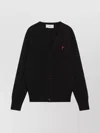 Ami Alexandre Mattiussi Ami Paris Ami De Coeur Patch Merino Wool Cardigan In Black