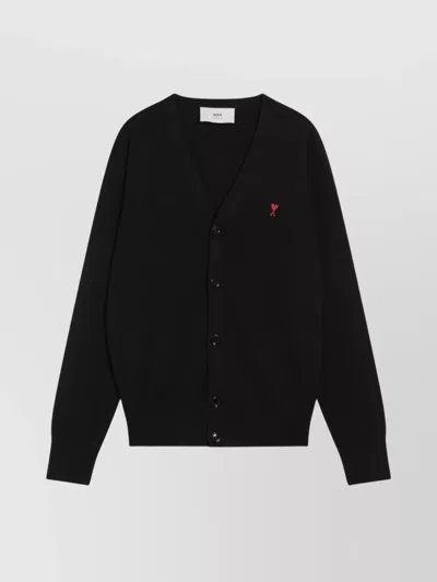 AMI ALEXANDRE MATTIUSSI HEART FRIEND WOOL CARDIGAN V-NECK