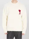 Ami Alexandre Mattiussi Heart Friend Wool Sweater With Exposed Stitching In White