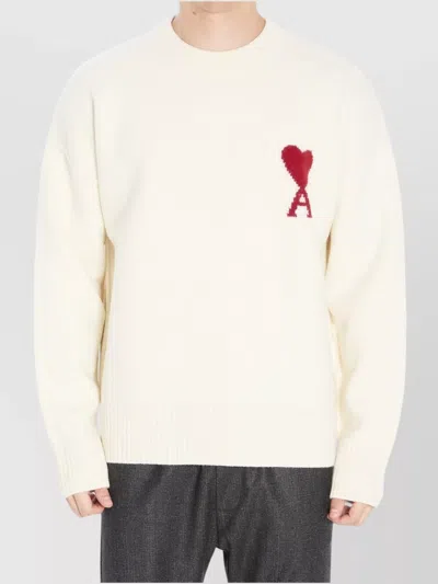 AMI ALEXANDRE MATTIUSSI HEART FRIEND WOOL SWEATER WITH EXPOSED STITCHING