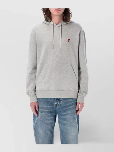 Ami Alexandre Mattiussi Heart Hoodie With Drawstring Hood And Kangaroo Pocket In Gray