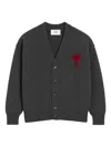 Ami Alexandre Mattiussi Heart-intarsia Wool Cardigan In Gray