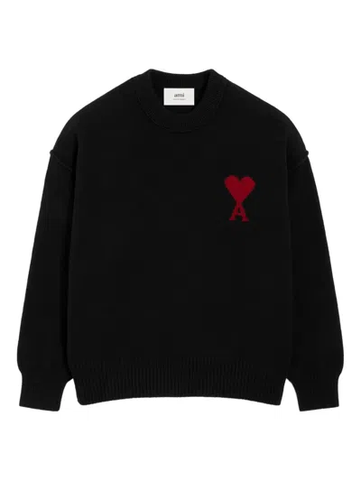 Ami Alexandre Mattiussi Heart-intarsia Wool Sweater In Black