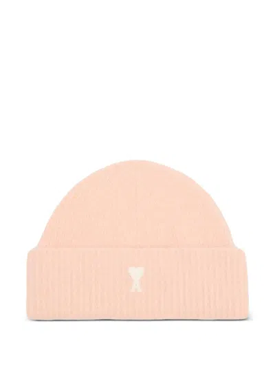Ami Alexandre Mattiussi Heart-logo Beanie In Pink