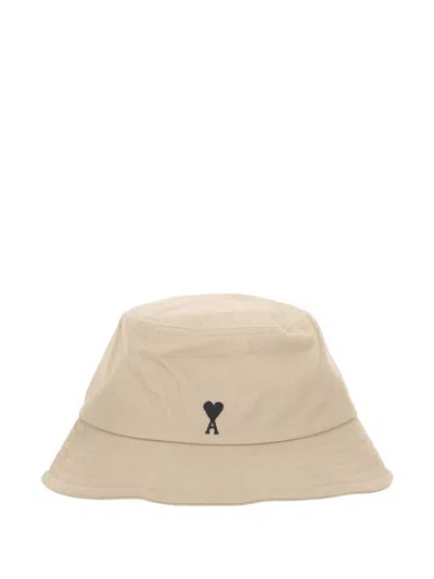 Ami Alexandre Mattiussi Heart-logo Bucket Hat In Neutral