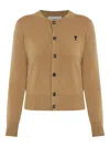 Ami Alexandre Mattiussi Heart-logo Button Wool Cardigan In Brown