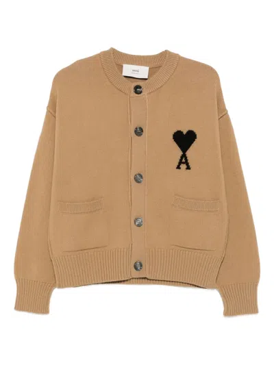 Ami Alexandre Mattiussi Heart-logo Buttoned Cardigan In Brown