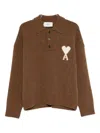 Ami Alexandre Mattiussi Polo Knitwear Featuring Felted Effect In Brown