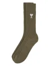 Ami Alexandre Mattiussi Heart-logo Ribbed Socks In Green