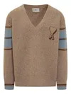 Ami Alexandre Mattiussi Heart-logo Striped Sweater In Brown