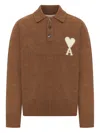 Ami Alexandre Mattiussi Polo Knitwear Featuring Felted Effect In Brown