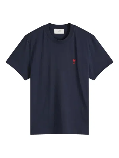 Ami Alexandre Mattiussi Ami Paris Men Blue Crewneck T-shirt With Adc Embroidery On The Front In Cotton Man