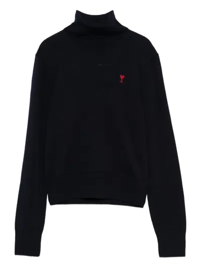 Ami Alexandre Mattiussi Heart-logo Turtleneck Sweater In Black