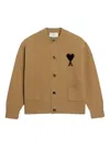 Ami Alexandre Mattiussi Heart-logo Wool Cardigan In Brown