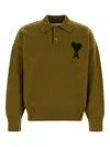 Ami Alexandre Mattiussi Heart-logo Wool Polo Sweater In Green