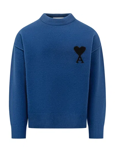 Ami Alexandre Mattiussi Heart Motif Crewneck Sweater In Blue