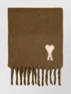 Ami Alexandre Mattiussi Rectangular Brown Alpaca Blend Scarf With Monogram Motif