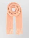 Ami Alexandre Mattiussi Fringed Rectangular Scarf In Soft Powder Pink With Jacquard Detail In Brown