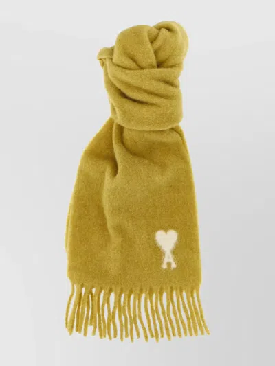 AMI ALEXANDRE MATTIUSSI HEART MOTIF SCARF FRINGED EDGES