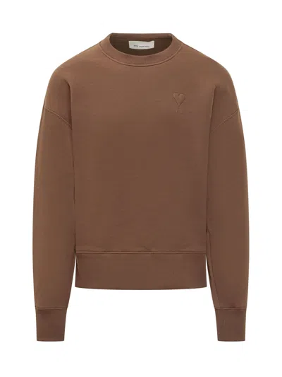 Ami Alexandre Mattiussi Heart Motif Sweatshirt In Marron Chocolate