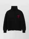 Ami Alexandre Mattiussi Ami Paris Funnel-neck Sweater With Heart Intarsia Design In Black