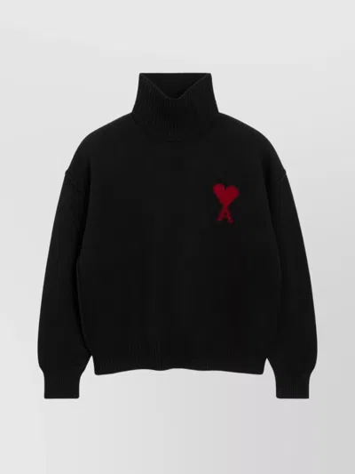 AMI ALEXANDRE MATTIUSSI HEART MOTIF WOOL KNIT TURTLENECK SWEATER