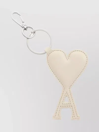 Ami Alexandre Mattiussi Heart-shaped Keyring With Attachment In White