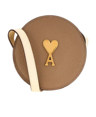 Ami Alexandre Mattiussi Heart-shaped Logo Shoulder Bag In Brown