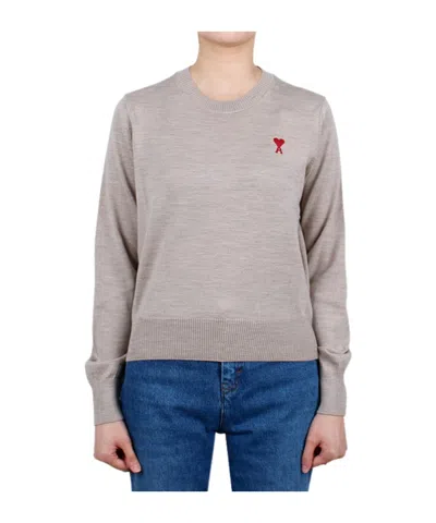 Ami Alexandre Mattiussi Heart-shaped Logo Sweater In Gray
