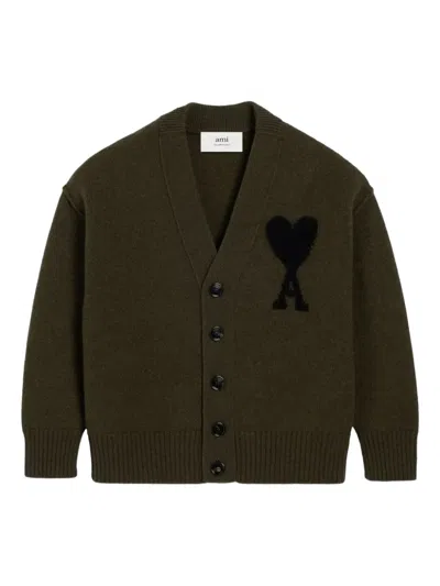 Ami Alexandre Mattiussi Heart V-neck Cardigan In Green