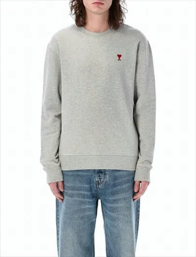 Ami Alexandre Mattiussi Heather Grey Long-sleeve Crewneck Sweatshirt With Embroidered Heart In Gray