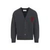 Ami Alexandre Mattiussi Heather Grey Wool Cardigan With Embroidered Logo In Black