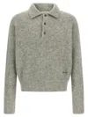 Ami Alexandre Mattiussi Heathered Knit Polo Shirt With Embroidered Logo In Gray