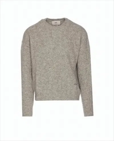 AMI ALEXANDRE MATTIUSSI HEATHERED KNIT SWEATER WITH CLASSIC CREW NECKLINE