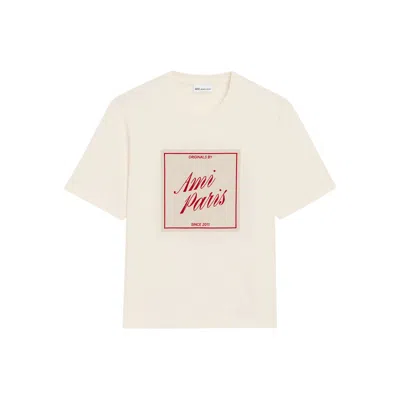 Ami Alexandre Mattiussi Boxy Fit Short Sleeves Teehisrt With Signature Print At Front In Neutral
