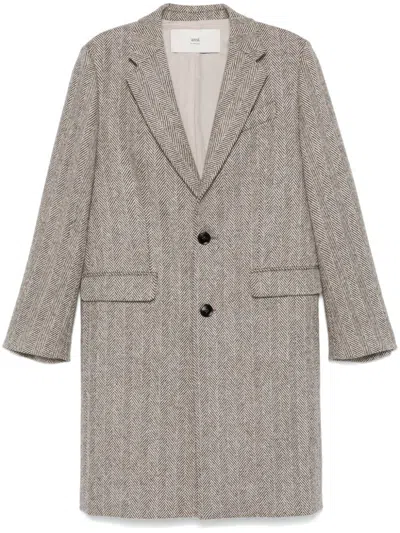 Ami Alexandre Mattiussi Herringbone Coat In Blanco/mar