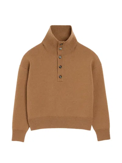 Ami Alexandre Mattiussi High Buttoned Collar Wool Sweater In Brown