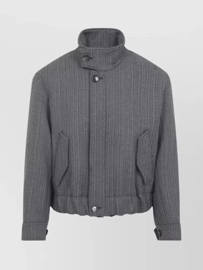Ami Alexandre Mattiussi High Collar Jacket With Elasticated Hem And Pockets In Gray