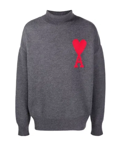 Ami Alexandre Mattiussi High-neck Knitted Sweater In Black