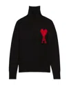 Ami Alexandre Mattiussi Ami Paris Funnel-neck Sweater With Heart Intarsia Design In Black