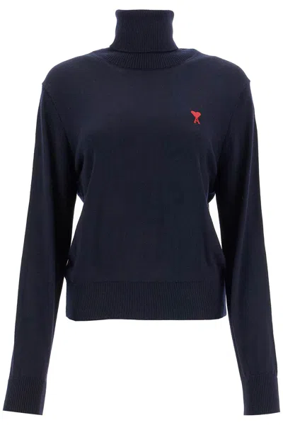 Ami Alexandre Mattiussi High-neck Pullover With Embroidery In Blue