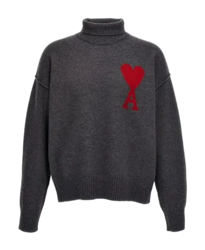 AMI ALEXANDRE MATTIUSSI AMI PARIS AMI DE COEUR LOGO INTARSIA KNITTED ROLL-NECK JUMPER