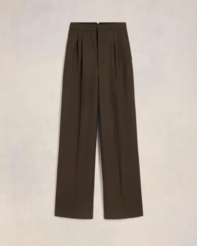 Ami Alexandre Mattiussi High Waist Wool Wide Pants In Dark Coffee