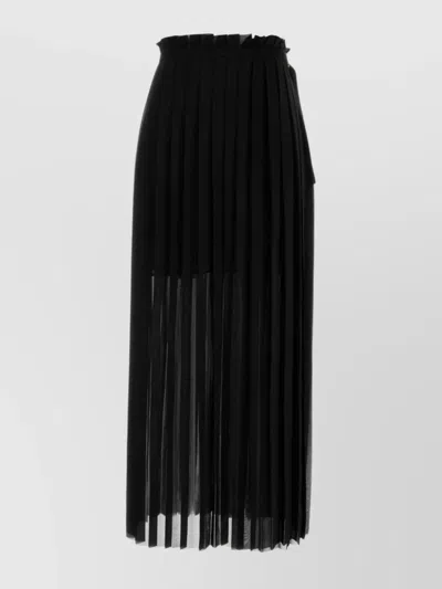 Ami Alexandre Mattiussi High Waist Pleated Midi Skirt With Sheer Panel In Black