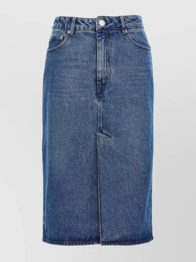 Ami Alexandre Mattiussi High-waisted Denim Skirt With Pockets And Slit In Blue