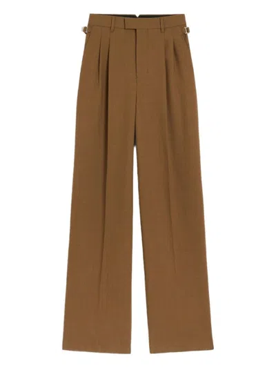 Ami Alexandre Mattiussi Ami High-waisted Light Wool Twill Trousers With Pleated Detailing In Brown