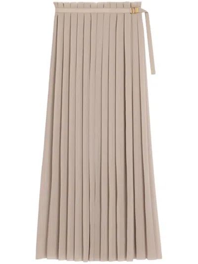 Ami Alexandre Mattiussi Ami High-waisted Pleated Skirt With Frayed Edge In Neutrals